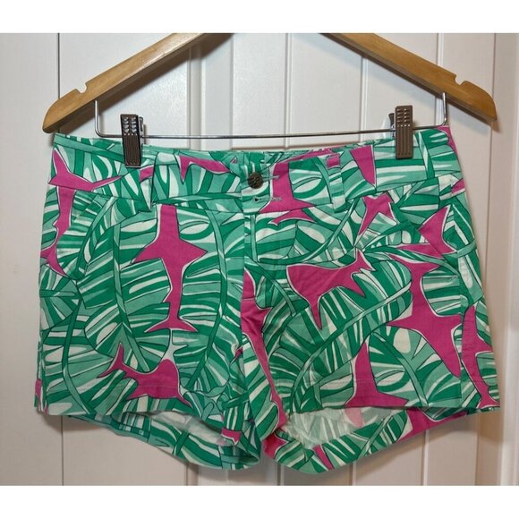 Loudmouth Ladies Palm Pink Sharks Print Shorts Size 4 - Picture 1 of 8
